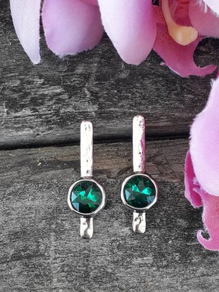 Pendientes Plateados con Cristal Verde
