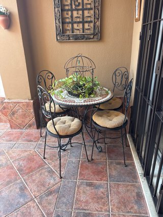 Mesa y 4 Sillas Jardín Cerámica Metal