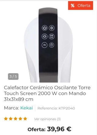 Calefactor Cerámico Oscilante Torre