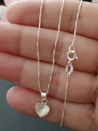 Corazón Nácar con cadena 40 cm Plata  De Ley