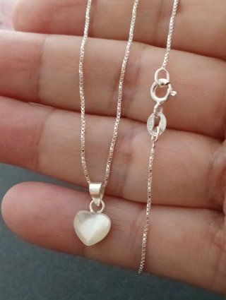Corazón Nácar con cadena 40 cm Plata  De Ley
