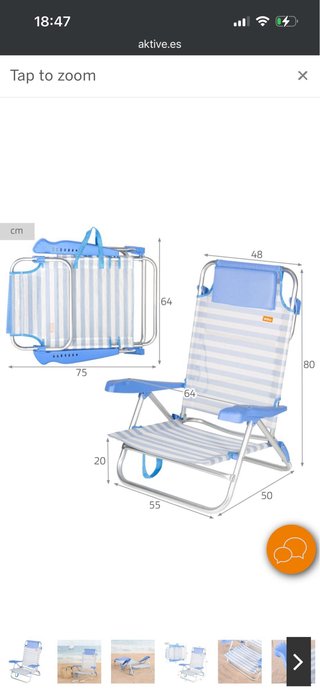 Silla Playa Plegable Azul y Blanca