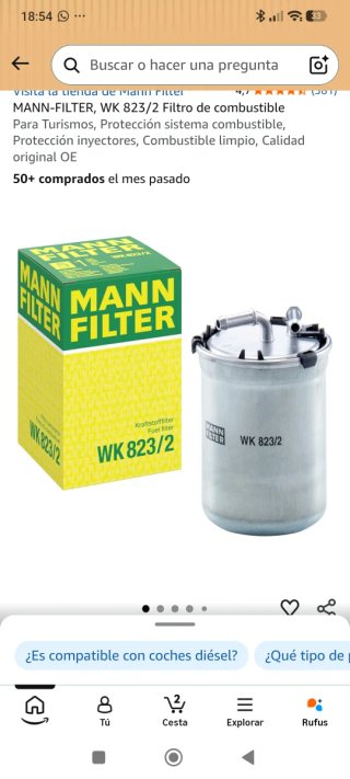 Filtro de combustible MANN-FILTER WK 823/2