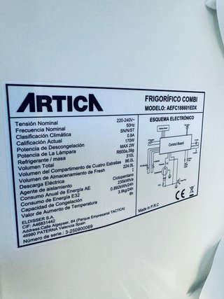 717.Frigorifico Combi Artica Inox Nuevo Tara 1,85