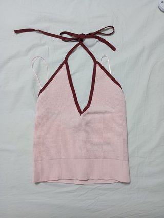Top rosa escote pico tirantes lazo
