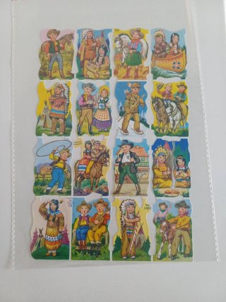 Cromos troquelados de vaqueros e indios