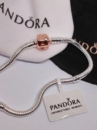 Pulsera Pandora Barril Oro Rosa Plata 18cm