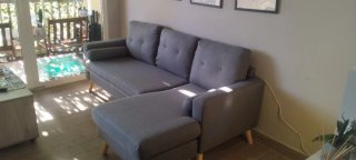 Sofá modular gris 3 plazas + chaiselongue
