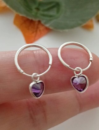 Aros Plata Ley con  Corazón Amatista
