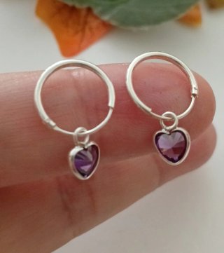 Aros Plata Ley con  Corazón Amatista
