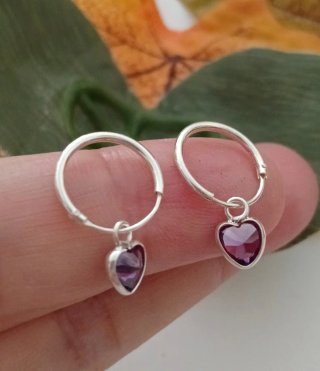 Aros Plata Ley con  Corazón Amatista