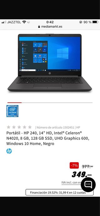 Portátil HP 240 14 Intel Celeron 8GB 128GB SSD