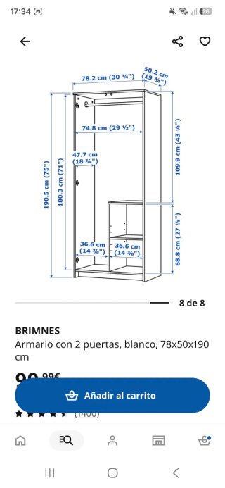 Armario Brimnes Ikea Blanco 2 puertas