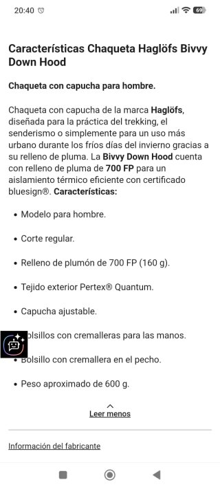 Chaqueta Haglöfs Pertex Plumas Negra