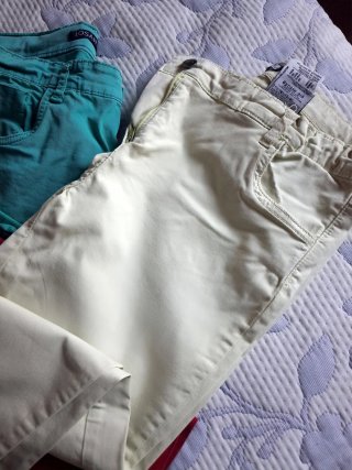 Lote 3 pantalones talla 16  (rojo, verde azulado,