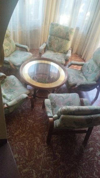 5 Sillones reclinables madera + mesa