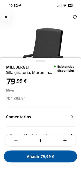 Silla de oficina Ikea negra
