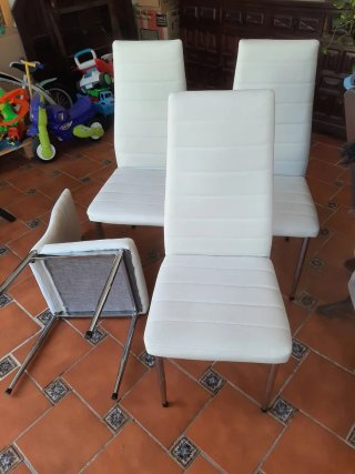 Lote 4 Sillas Comedor Blancas Metal Sintético