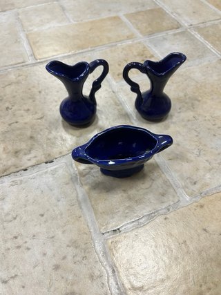 Lote 3 Miniaturas Porcelana Azul Decorada