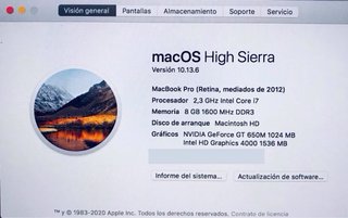 MacBook Pro Pantalla Retina Plata de mediados 2012