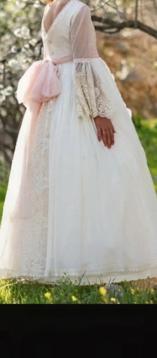 Vestido de comunión niña blanco y rosa