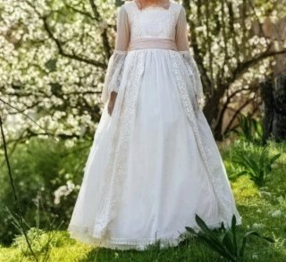 Vestido de comunión niña blanco y rosa