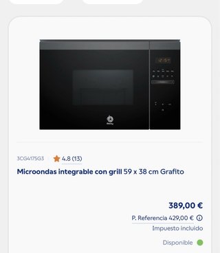 Microondas Integrable Grill Grafito 59x38cm