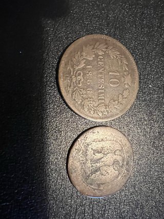 Lote 2 Monedas Italia y Francia siglo XIX