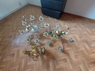 Lote 3 lámparas techo plata y bronce años 60.