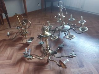 Lote 3 lámparas techo plata y bronce años 60.