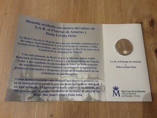 Moneda 12 Euros Plata Boda Príncipe Asturias