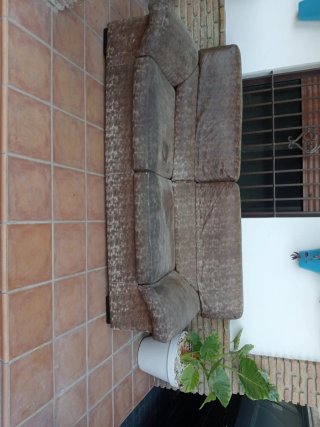 Sofá de 3 plazas en tela y cuero