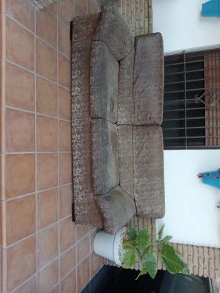 Sofá de 3 plazas en tela y cuero