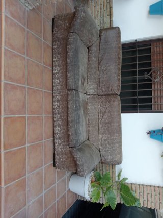 Sofá de 3 plazas en tela y cuero