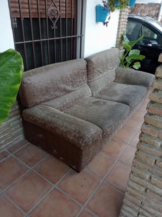 Sofá de 3 plazas en tela y cuero