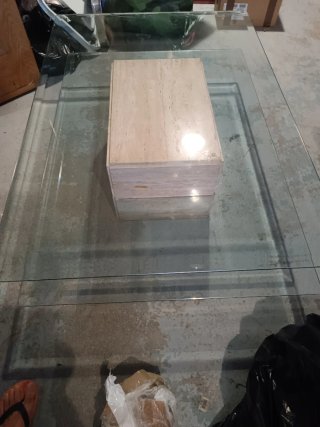 Mesa de centro mármol y cristal doble altura