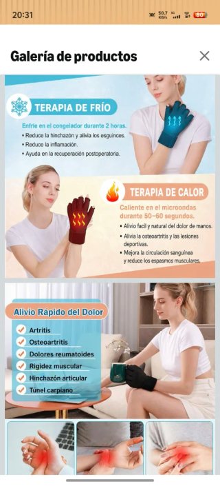Guante Terapia Frío Calor Mano