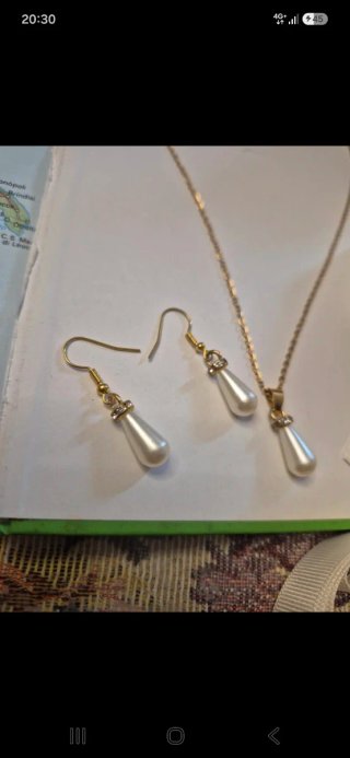 Set Collana e Orecchini Carbone Perle Oro