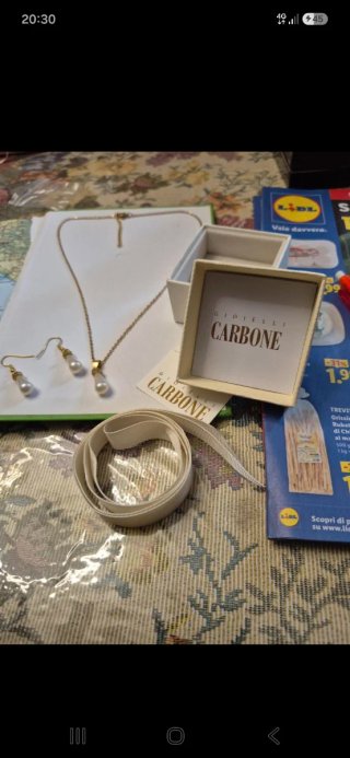 Set Collana e Orecchini Carbone Perle Oro