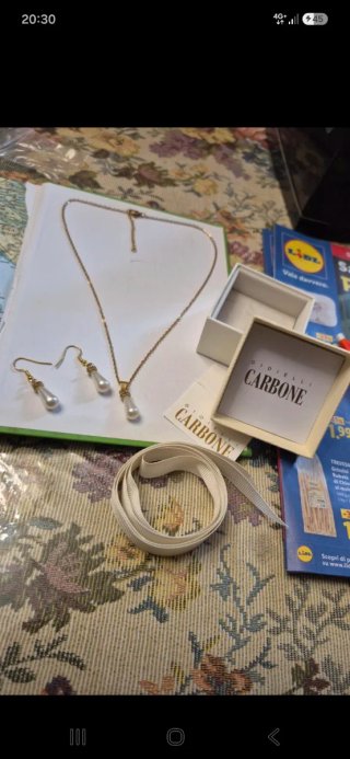 Set Collana e Orecchini Carbone Perle Oro