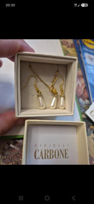 Set Collana e Orecchini Carbone Perle Oro