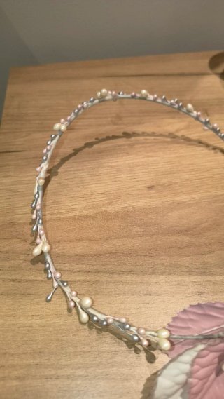 Diadema Comunión Corona Flores Rosa Blanco