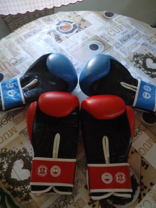 Guantes de boxeo azules y rojos