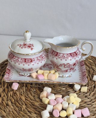 Juego de azúcar y leche vintage con bandeja