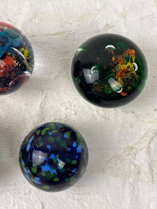Lote 5 Bolas Vidrio Artístico Vintage Pisapapeles