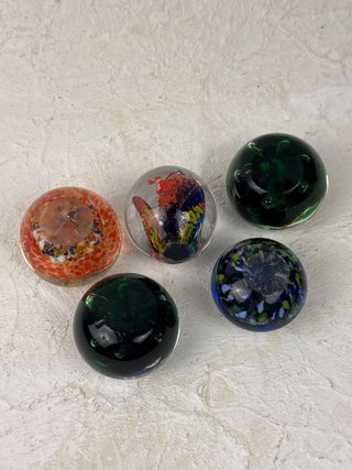 Lote 5 Bolas Vidrio Artístico Vintage Pisapapeles