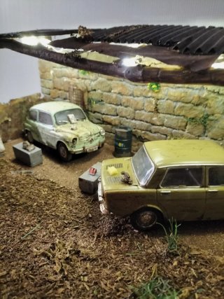Seat 600+Simca 1000 diorama 1:24 con luz