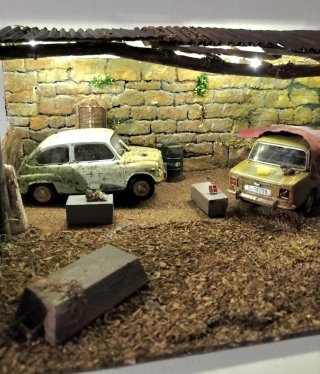 Seat 600+Simca 1000 diorama 1:24 con luz