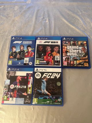 Juegos PS4: F1 2021, F1 23, GTA V, FIFA 21, FC 24