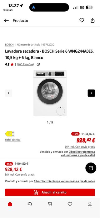Lavadora secadora Bosch WNG244A0ES Nueva